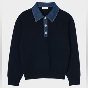 Sandro Dark Blue Sweater with Denim Accents